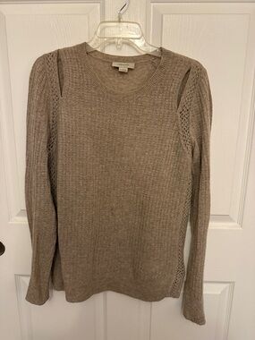 Neutral Taupe Open-Shoulder Cashmere Sweater